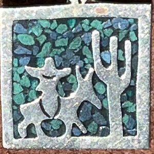 Vintage Turquoise Chip Inlay & Silver Pendant